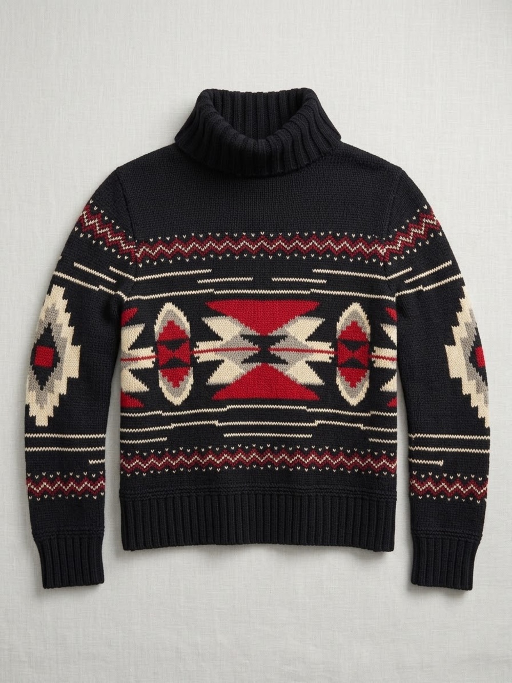 LAUREN Ralph Lauren Southwestern Aztec Turtleneck Sweater Black Red